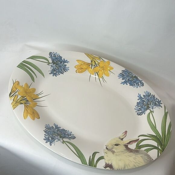 Blossoms & Blooms Easter Ceramics Oval Serving Platter12 In X 16 In Bunny Floral - Picture 2 of 7